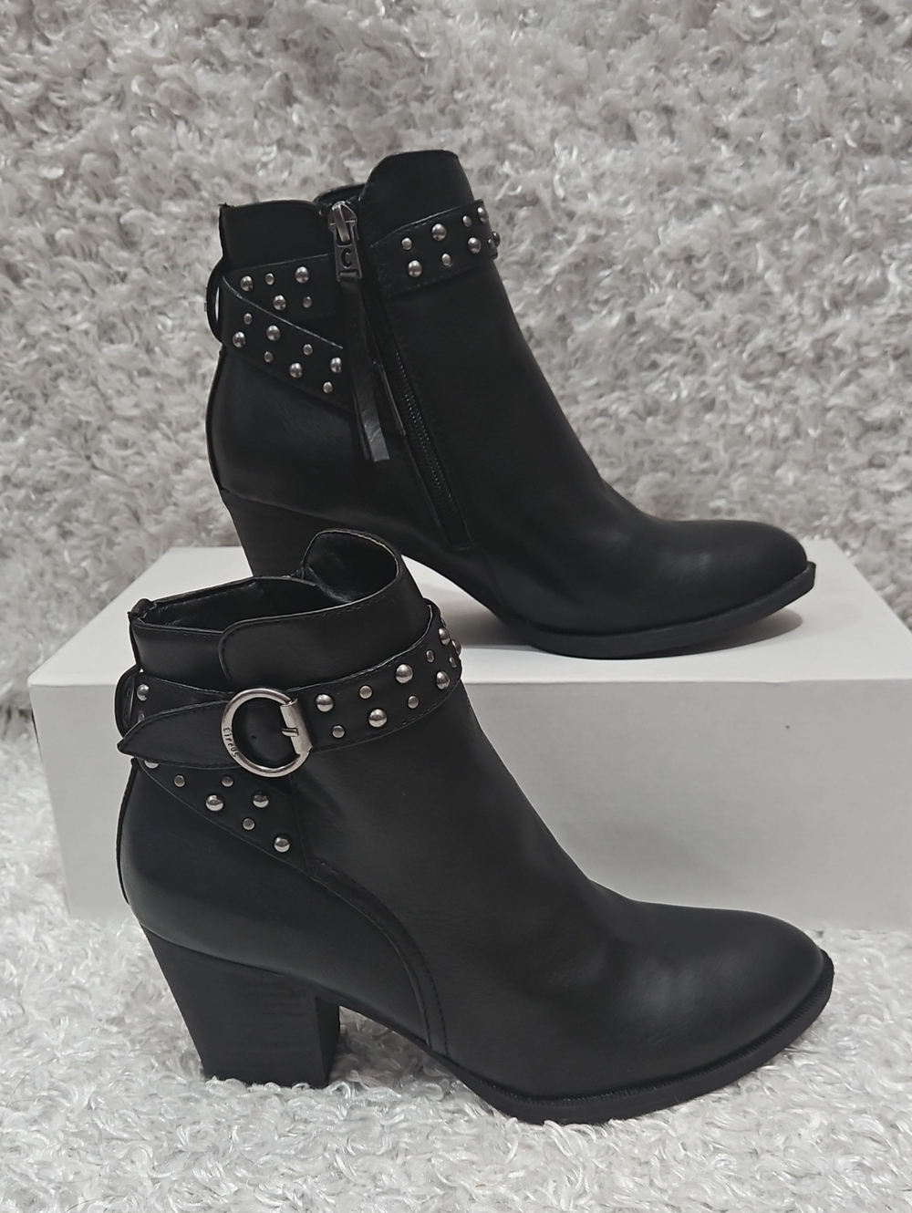 Sam Edelman Circus Black Studded Buckle Ankle Boots